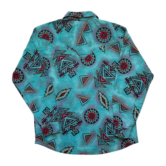 Vintage 90s Wrangler Brush Popper AOP Aztec Southwestern Women’s Large - Picture 2 of 8